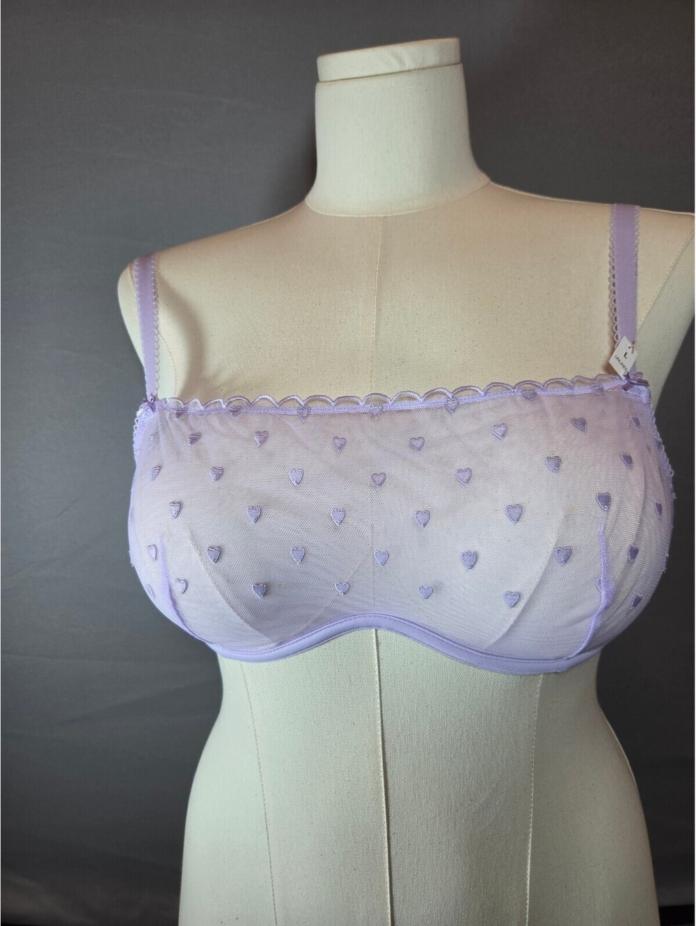 Victoria’s Secret PINK Wink Unlined Scoop Bra Size L Lavender Heart Mesh NWT